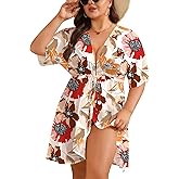 SWOMOG Plus Size Swimsuit Cover Up Women Chiffon Kimono Bikini Coverups Cardigan Open Front Summer Beachwear Swimwear