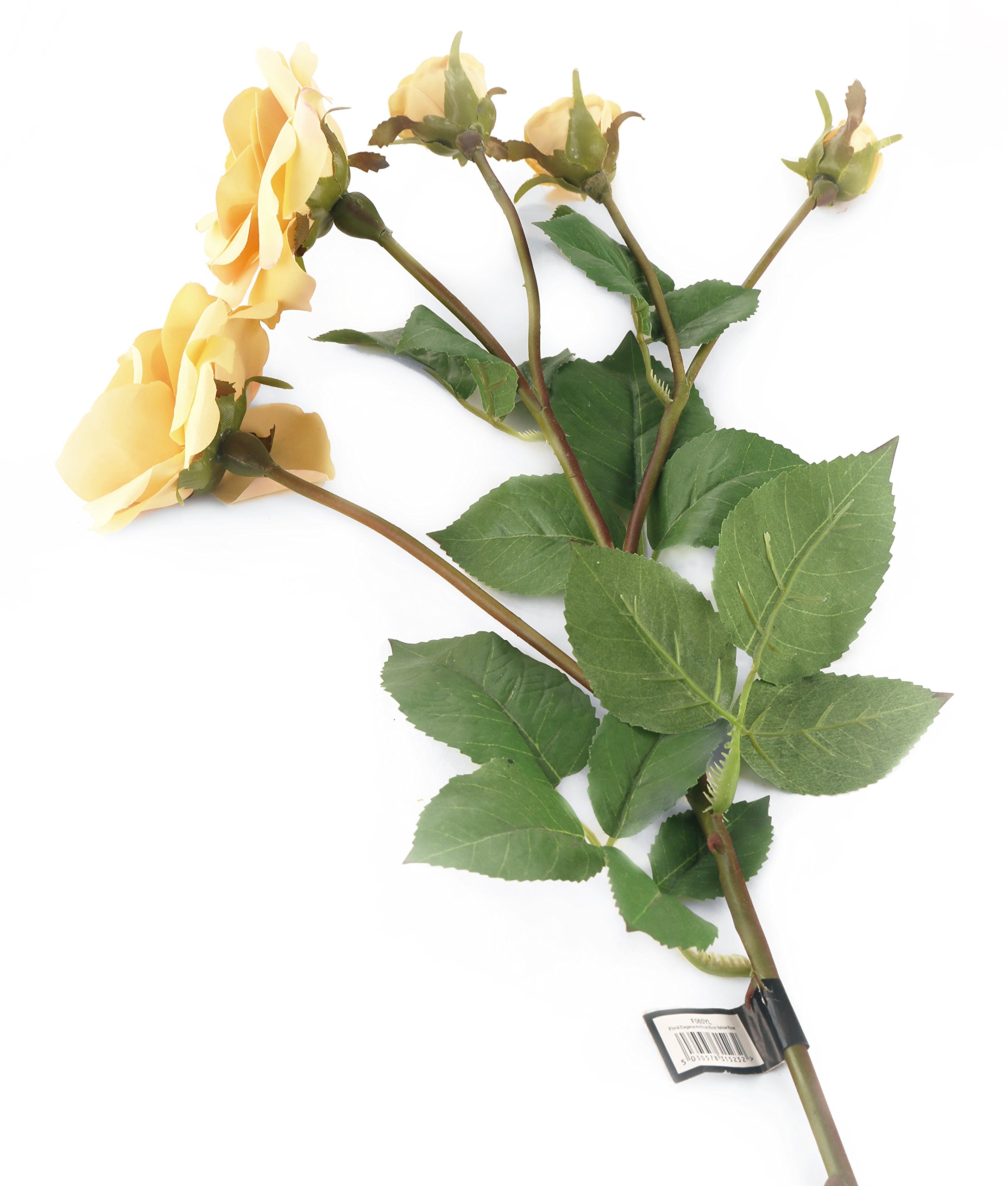 Floral Elegance Artificial 87cm Single Stem Golden Yellow and Pink Tipped Spray Rose Flower