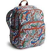 Vera Bradley Women's Premium Cotton Large Bancroft Backpack, Flowers + Feathers, One Size