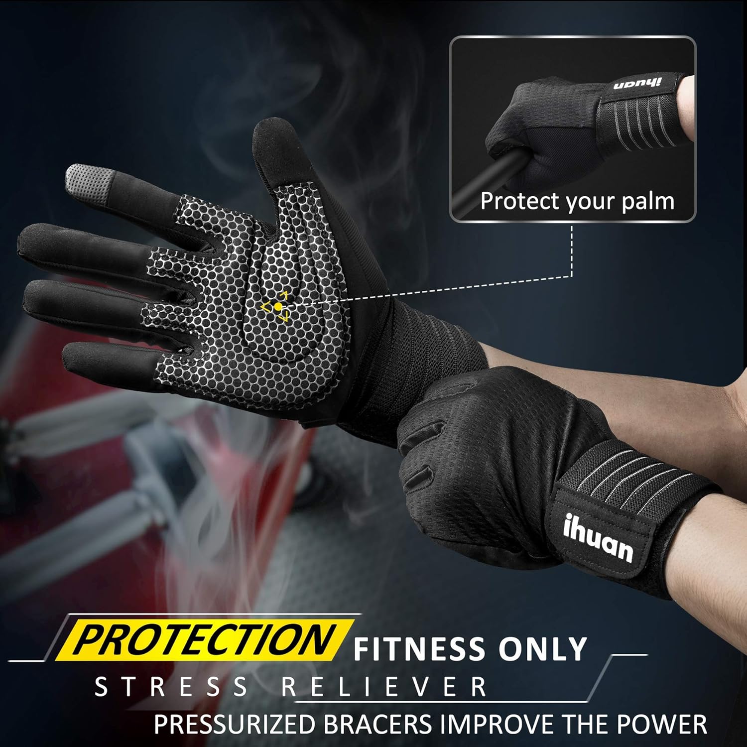Updated 2021 Ventilated Weight Lifting Gym Workout Gloves Full Finger with Wrist Wrap Support for Men & Women, Full Palm Protection, for Weightlifting, Training, Fitness, Hanging, Pull ups : Sports & Outdoors