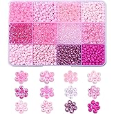 KitBeads 1800pcs 12 Colors Pink Tone Seed Beads Opaque Pinky Round Glass Pony Beads Tiny Gradient Pink Seed Beads Kit for Jewelry Making Bulk