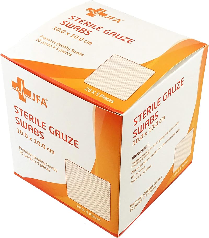JFA Medical Premium Sterile Gauze Swabs 10cm x 10cm Pack of 100