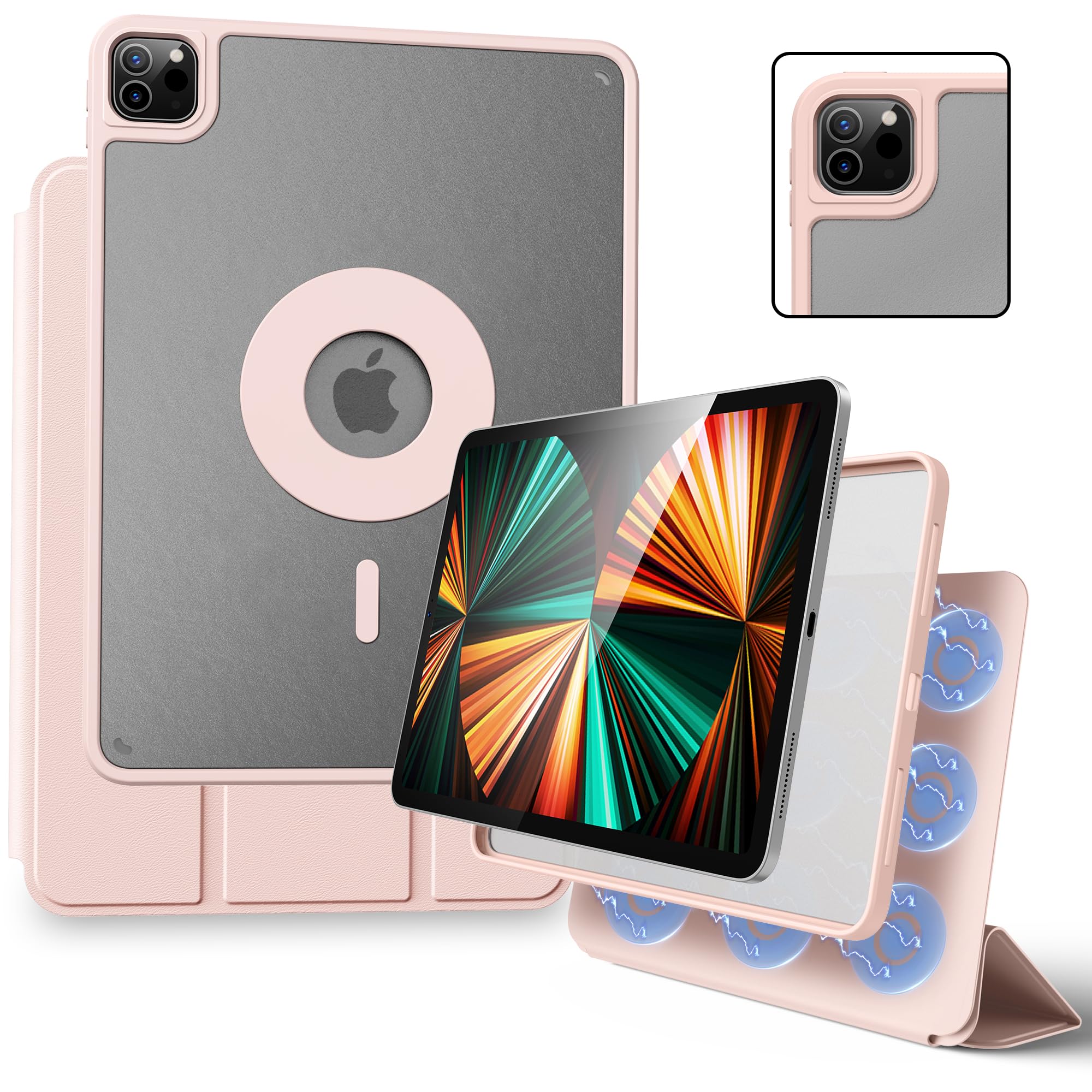 Marasone Case for iPad Pro 11 inch(1st, 2nd, 3rd & 4th Gen) 2022/2021/2018/2020-Slim Protective Case-Wireless Apple Pencil Charging - Convenient Magnetic Stand & Sleep/Wake Cover (Pink)