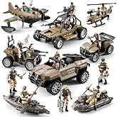 HOSPONY 56-in-1 Army Men Toys for Boys 4-7 6-8 8-12, Military Truck/Helicopter/Kayak Boat/Motorcycle/Army Men Action Figures/Weapon Gears, Army Toys for Boys Kids Birthday Gifts Party Favors