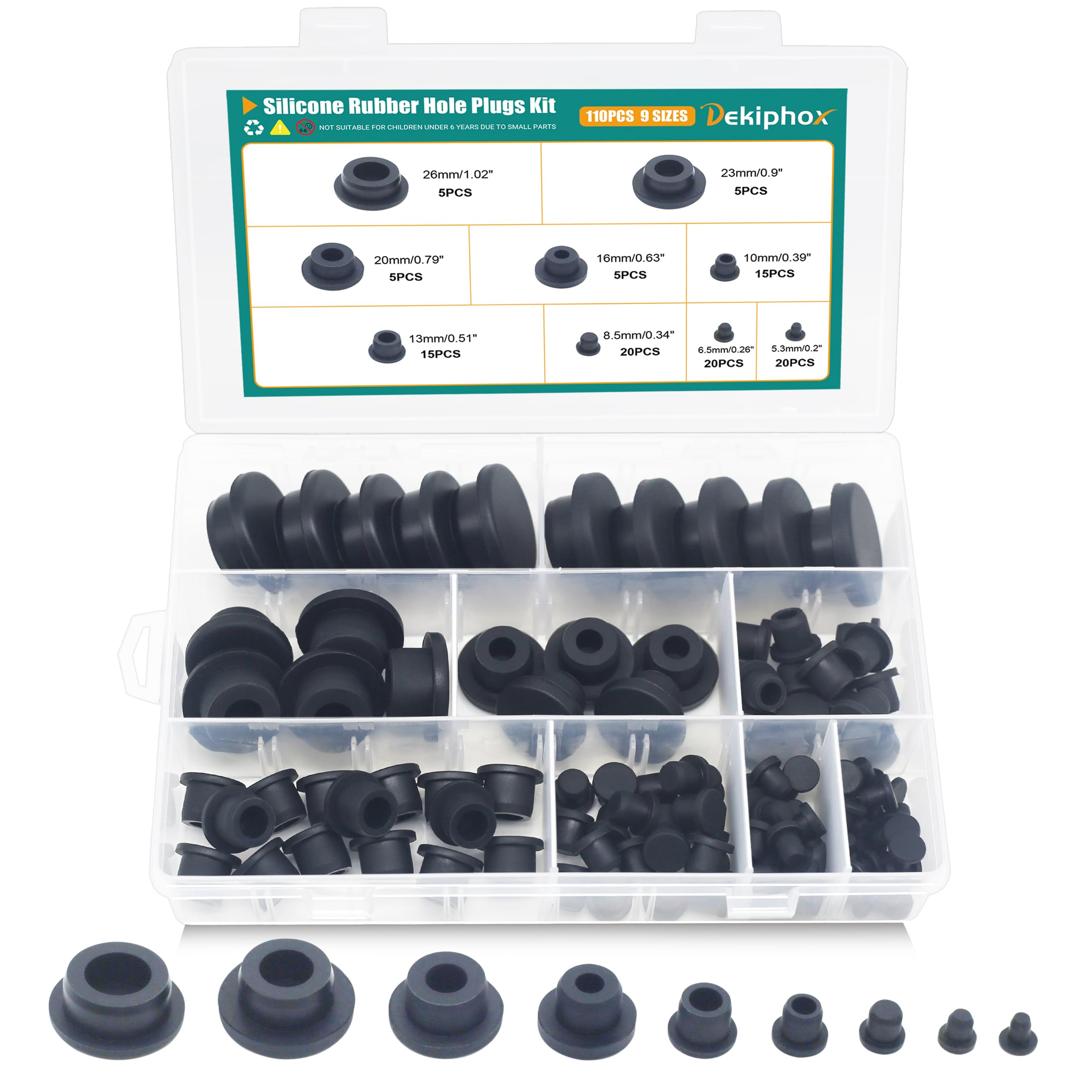 Photo 1 of 110PCS Silicone Rubber Plugs for Round Holes Assorted Sizes T-Shape Rubber Stoppers Hole Plug Bathtub Jet Covers (Black)