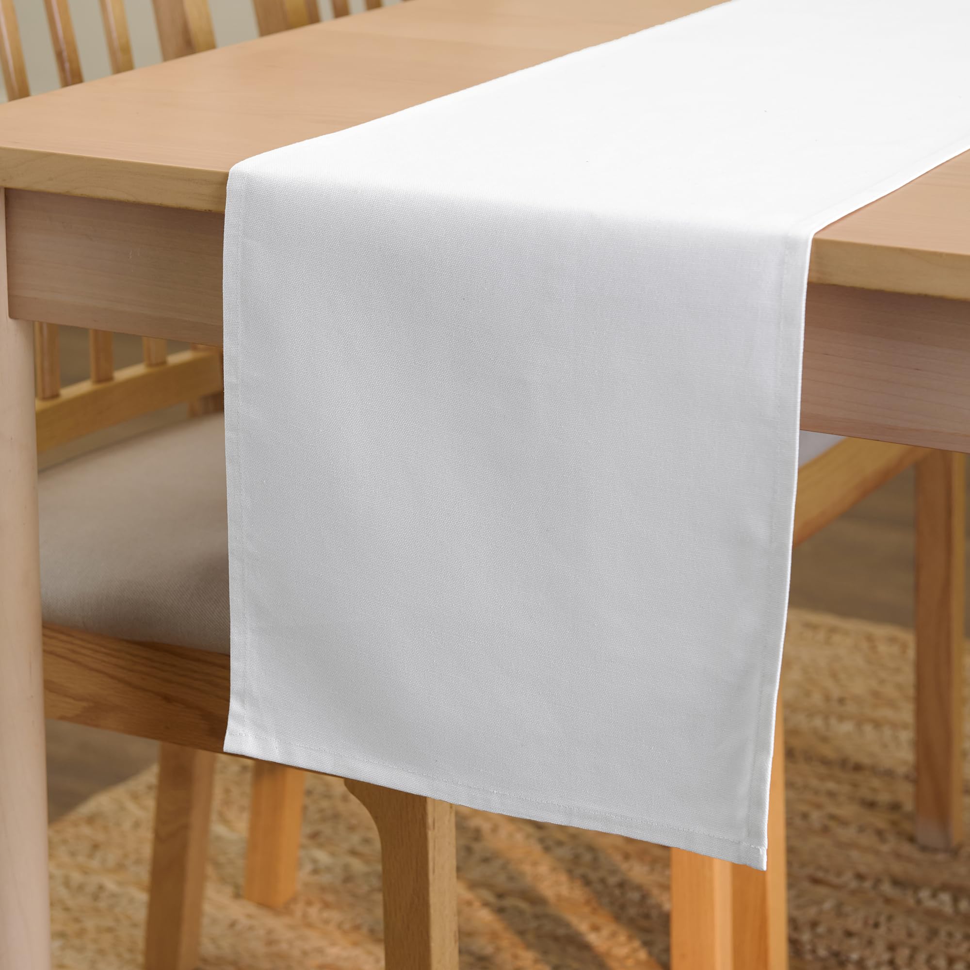 Encasa XO Table Runner 13x59 in Long | Cotton Canvas Fabric | White Solid Color | Machine Washable & Durable