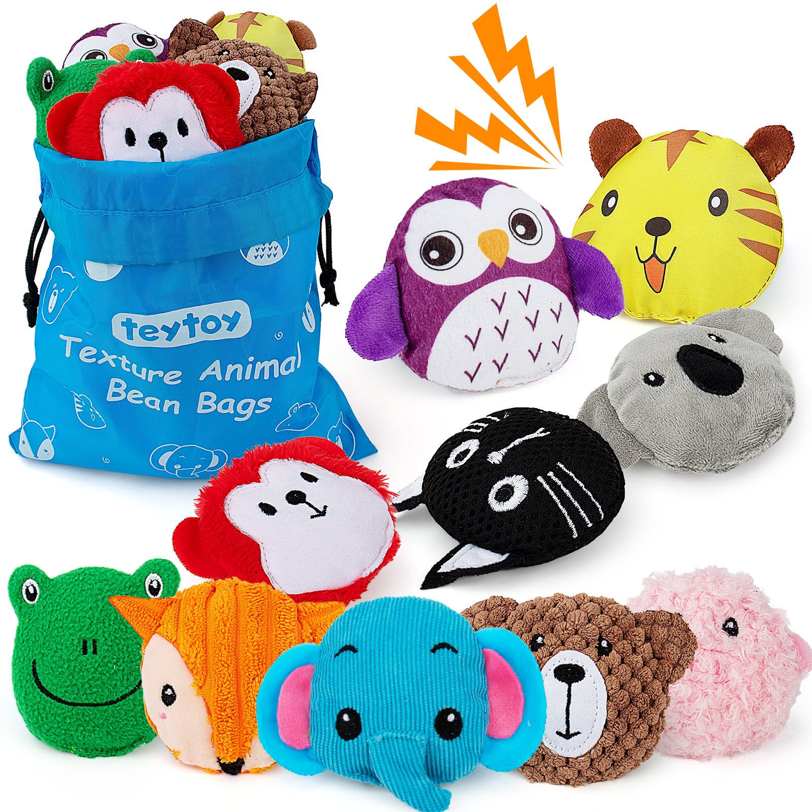 Sensory Bean Bag for Kids 10 Pack,Texture Sensory Beanbags, Sensory Toys for Autism,Animal Sensory Bean Bags with Storage Bag,Sensory Toys for Preschoolers,Fine Motor Sensory Play for Boys and Girls