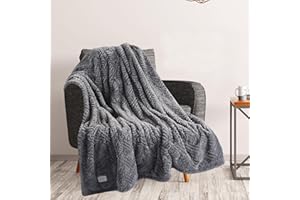 McJaw Electric Heated Blanket Faux Fur 50'' × 60'', Machine Washable Fabric Fleece Blanket, 4 Hours Auto Shut Off & 4 Temperature Levels for Fast Heating, Unique Pattern, Dark Grey