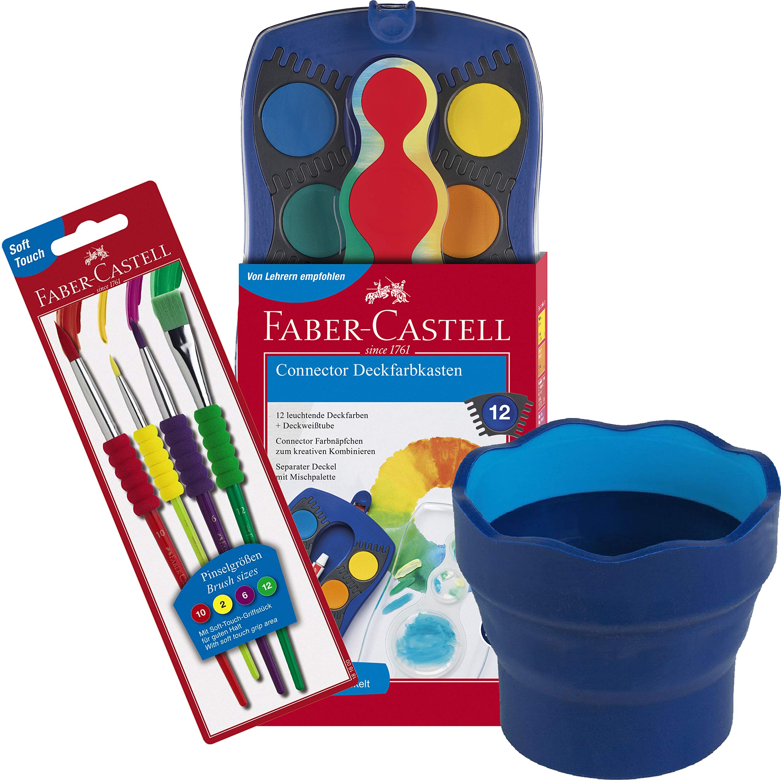 Faber-Castell , Plastic Painting Set (Paint Box + Soft Brush + Cup, Blue)