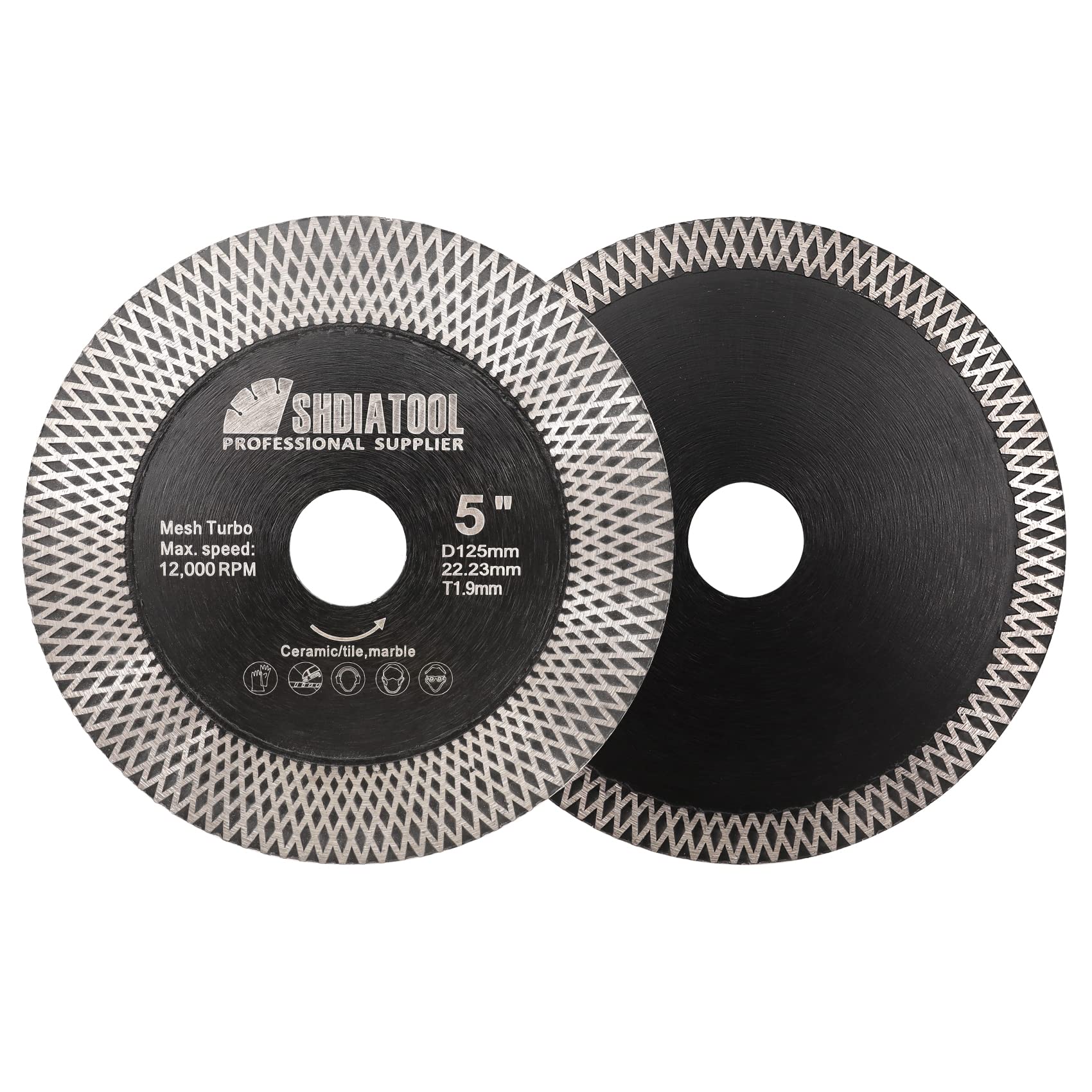 SHDIATOOL Tile Diamond Saw Blade, Cutting Grinding Disc Wheel 125mm/5" for Dry/Wet Cutting & Grinding Porcelain Ceramic Tile Granite Marble Artificial Stone,2pcs — image 1