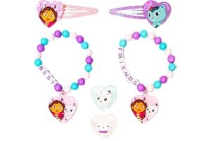 LUV HER Gabby's Dollhouse Girls BFF 6 Piece Toy Jewelry Box Set with 2 Rings, 2 Bead Bracelets and Snap Hair Clips Ages 3+