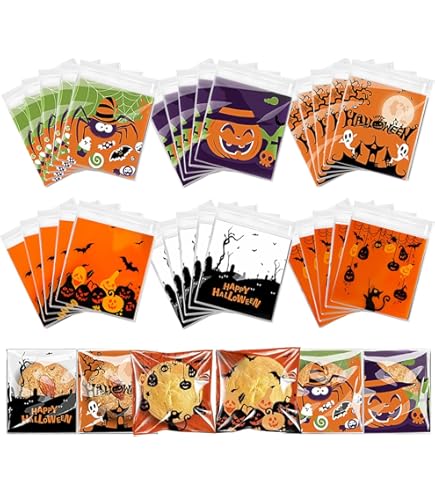 Lot De 120 Sacs En Cellophane Pour Halloween Avec Attaches Pour