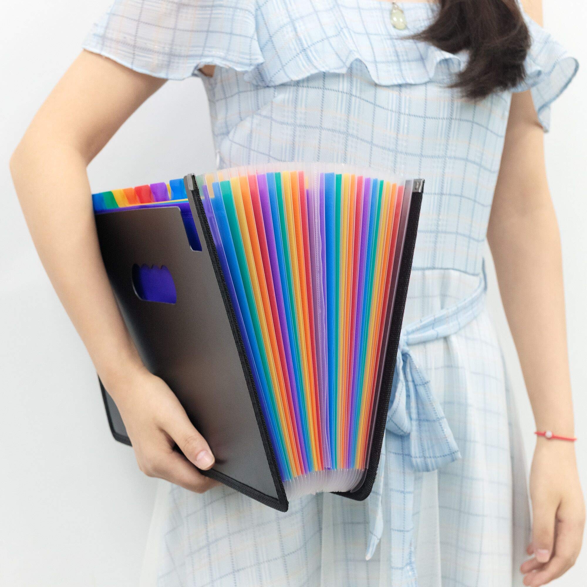 24 Pockets Expanding Files Folder, SUNEE Multi-Color Accordion A4 Document Organizer, High Capacity Plastic Expandable File Wallet Stand with Label Pocket for Business/Office/Study/Home