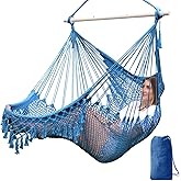 Chihee Hammock Chair Super Large Hanging Chair Soft-Spun Cotton Rope Weaving Chair, Collapsible Strong Metal Spreader Bar Wide Seat Lace Stretch Swing Chair Indoor Outdoor Garden Yard Theme Decoration