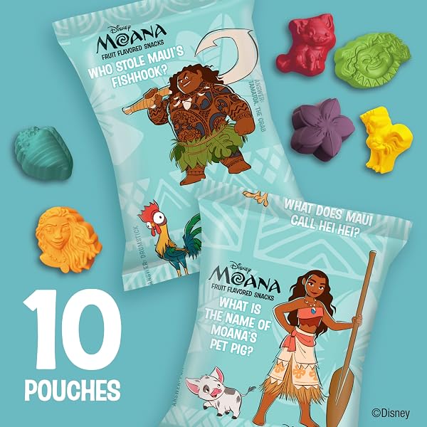DISNEY MOANA FRUIT FLAVORED SNACKS, GLUTEN FREE, KIDS SNACKS, 10 CT, 8 OZ
