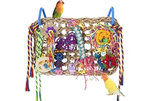 AFUOWER Bird Toys, Bird Foraging Shredding Toys for Parrot Parakeet Seagrass Woven Mat Chew Toys Hanging Hammock Toy for Lovebirds, Conures, Cockatiel, Finch and Small Birds (Hammock Wall)