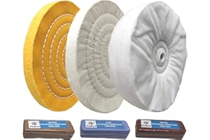 SONGZHIHAO PURUI 8" Buffing Polishing Wheel-Coarse (42PLY) Medium(60PLY) Fine(40PLY) with 5/8" Arbor Hole -Brown,Blue,Red Rouge Polishing Compounds for Bench Grinder 6PC