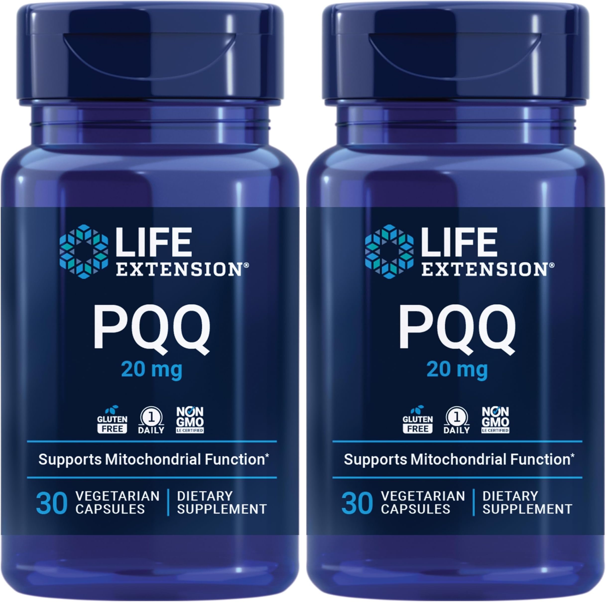 Life Extension PQQ (Pyrroloquinoline Quinone) 20mg Promotes The Growth of New Cellular Mitochondria - Gluten-Free, Once-Daily, Non-GMO, Vegetarian - 30 Vegetarian Capsules (Pack of 2) Image