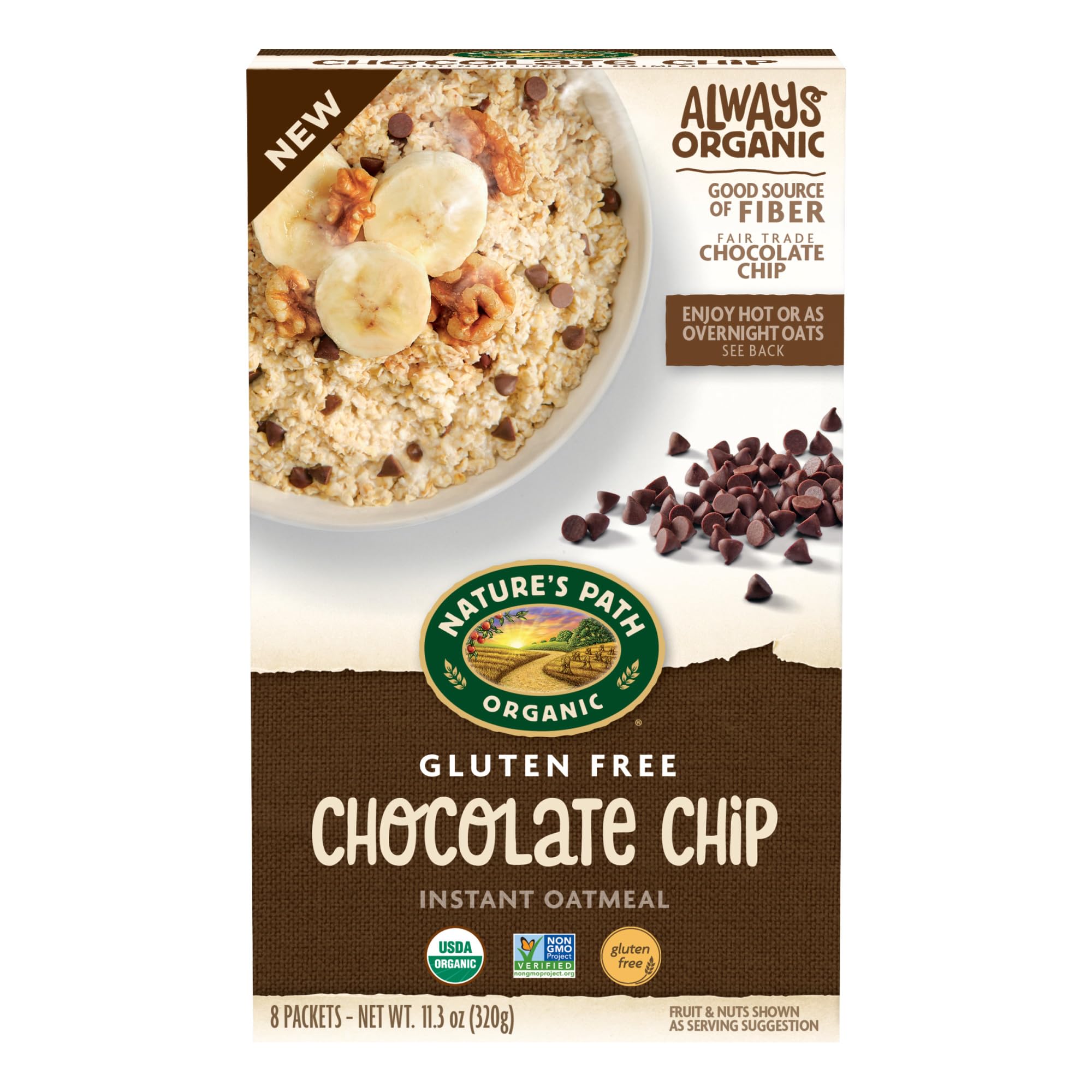 Photo 1 of ***exp 10/29/25***Nature's Path Organic Chocolate Chip Instant Oatmeal, 11.3 oz (Pack of 6), Gluten Free, Non-GMO, Fair Trade