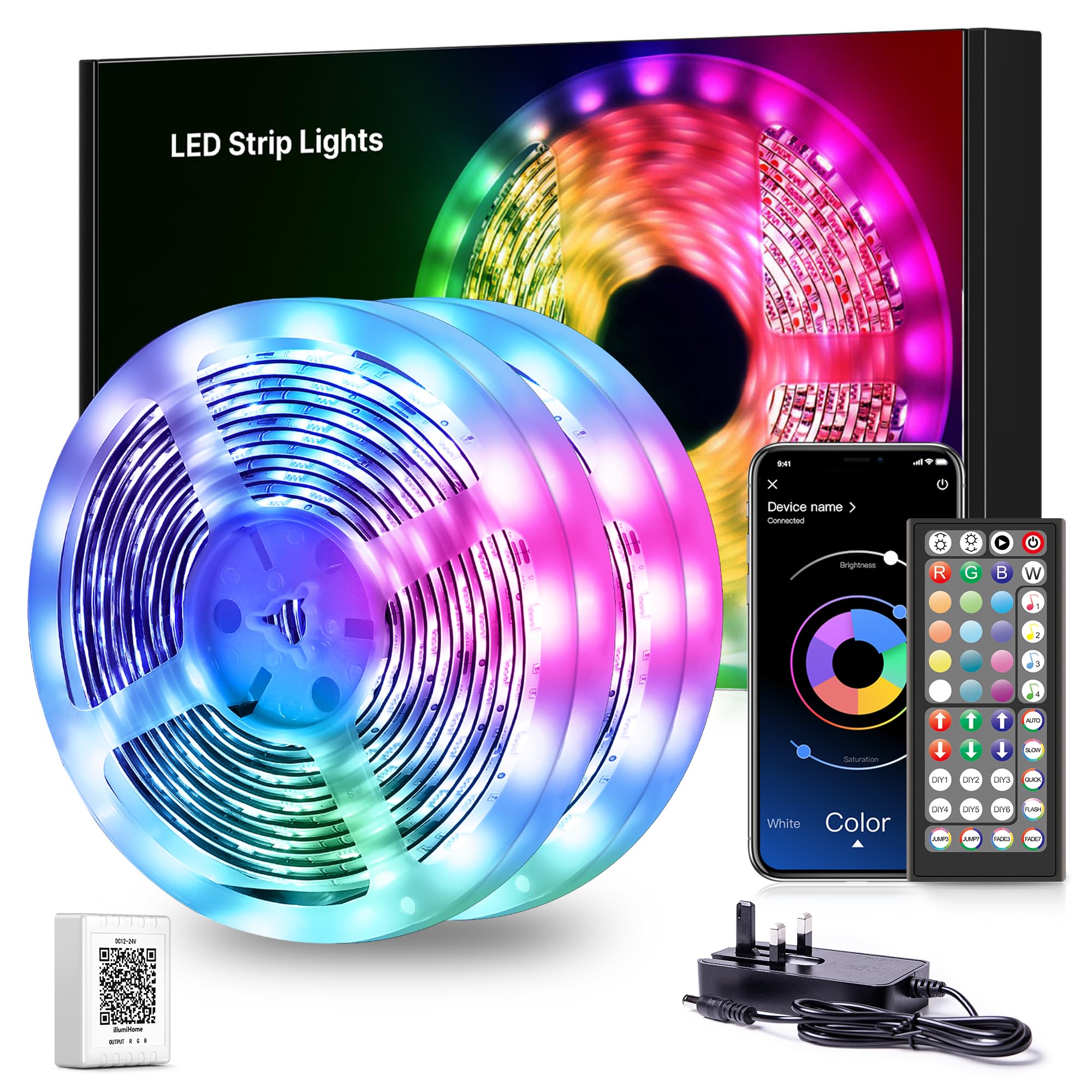 Mexllex LED Strip Lights 30M, Music Sync Color Changing RGB LED Strip with Remote, Sensitive Built-in Mic, App Controlled LED Lights, RGB LED Light Strip(APP+Remote+Mic)