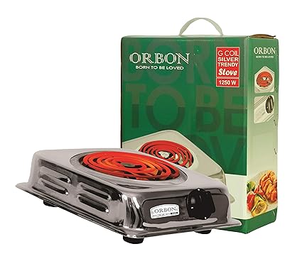 ORBON 1250 Watt Rectangular Silver Chrome G Coil Stove Hot Plate Induction Cooktop/Induction Cookers/Electric Cooking Heater/Induction Radient Cooktop ( MADE IN INDIA )( HUGE DIWALI DISCOUNT & FREE SHIPPING )
