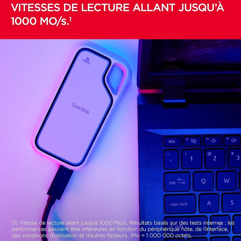 Extreme Portable Disque SSD pour Console PlayStation 5 et PC 1 to, Vitesse de Lecture jusqu'à 1000 Mo/s, IP65 résistance, Protection Contre Les Chutes, Un essai d’Un Mois pour Discord Nitro
