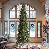 Glitzhome 15ft Prelit Artificial Christmas Tree,Radiant Evergreen Fir with 1500 Warm White/Multi-color LED Lights,9 Function,w/Remote Control,Slim Xmas Tree w/Metal Hinges &amp; Foldable Base,Simple Setup