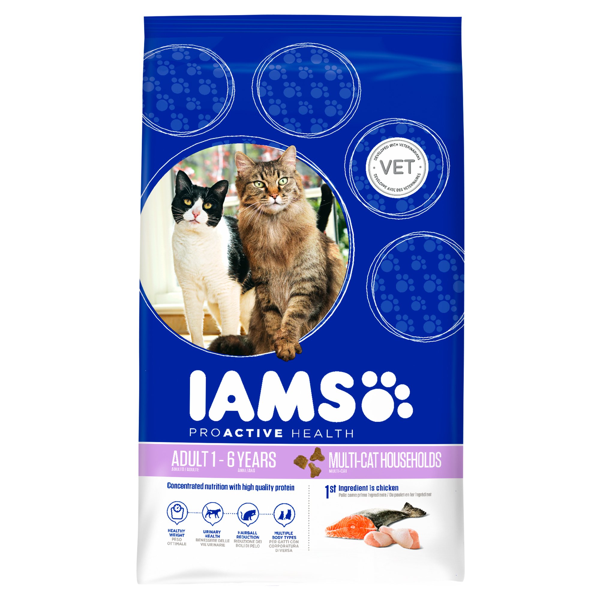 Iams Cat Food ProActive Health Multi-Cat with Norwegian Salmon and Chicken, 15 kg