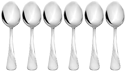 Amazon Brand - Solimo 6 Piece Stainless Steel Table Spoon Set, Waves