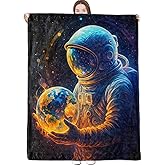 dongprom Astronaut Earth Blanket Cosmic Style Throw Blankets with Glowing Planet in Space Art Design Lightweight Flannel Throws for Camping Couch Chair Bed Home Decor Gifts for Adults,60x50inch