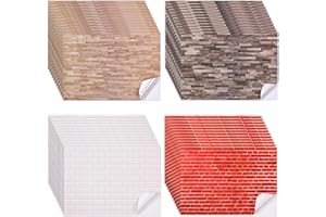 FOBSME 12 Sheets Miniature Dollhouse Wallpaper and Flooring Mini Dollhouse Floorboards Wall Paper Self-Adhesive Flooring Wall Tiles 8.27 x 11.69 Inch Mini DIY Dollhouses Accessories, 4 Styles