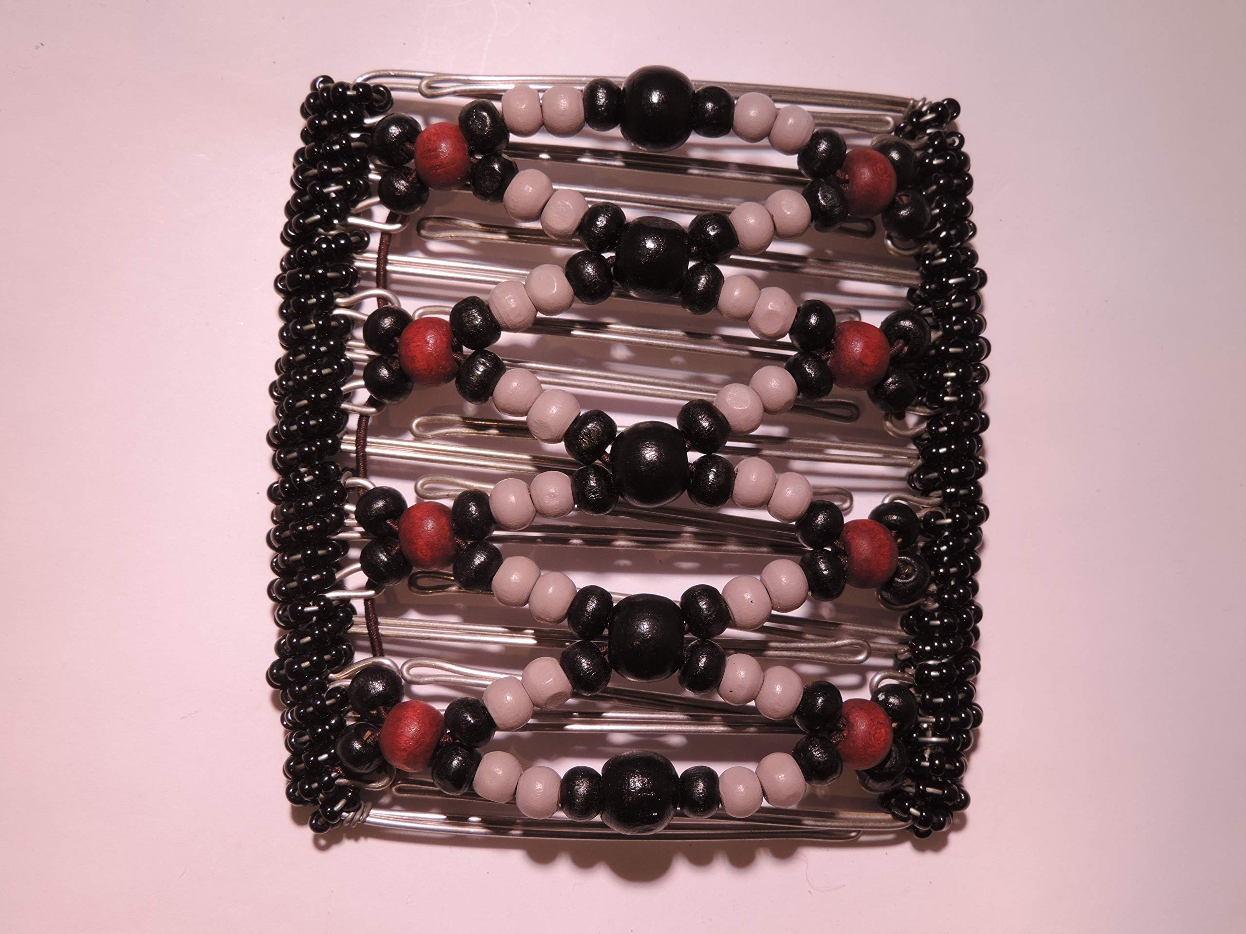 The Amazing One Clip 9 Prong Stainless Steel Combs | Striking Black and Red Beads