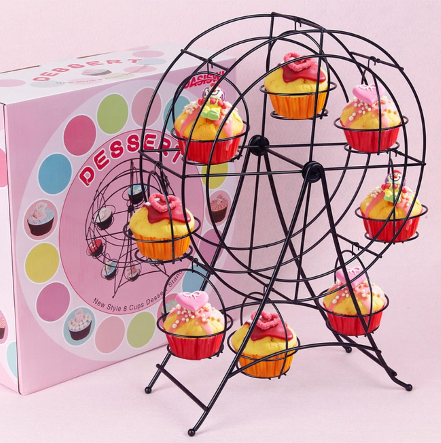 New Ferris Wheel Rotatably Black Cake Stand 8 Cups Cupcake