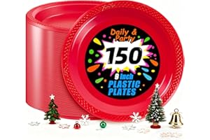WELLIFE Red Party Plates 9 Inch -150 Count, Plastic Disposable Plates for Dinner Party Easter Mother's Day
