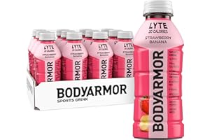 BODYARMOR LYTE, Strawberry Banana, Electrolyte Drink, 20 Calories, 16 Fl Oz Bottles (12 Pack), Coconut Water Sports Drink, Natural Flavor & B Vitamins