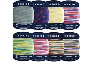 DARUMA Sashiko Thread 100% Cotton Card Type (43.7 yd) x 8 Colors with English Manual, Sewing & Embroidery Value Set (Thin, Kasuri)