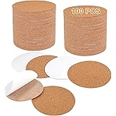 100 Pcs Self-Adhesive Cork Sheets for DIY Coasters, 4" x 4" Round Sheets with Strong Adhesive Backing, Cork Board Tiles for DIY Crafts, Heat Insulation Pads for Cups