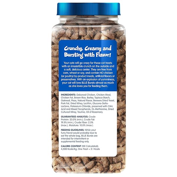 BLUE BUFFALO BURSTS CRUNCHY & CREAMY CAT TREATS, GREAT FOR TRAINING, PAW-LICKIN’ CHICKEN, 12-OZ. TUB