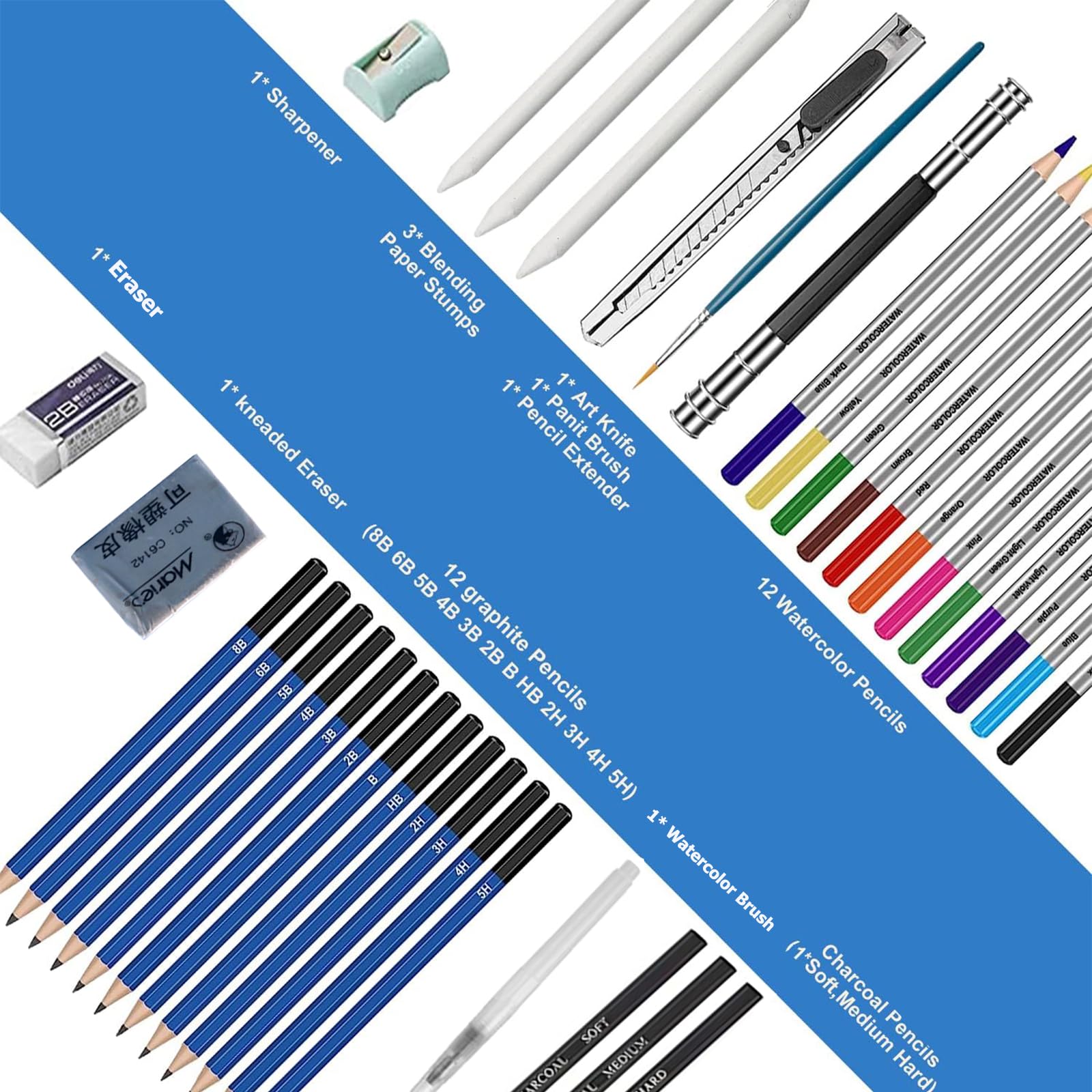HOTCOLOR Drawing Pencils 38pcs Art Supplies Set Sketching Pencil Set with Graphite Pencils,Watercolor Pencils with Brush,Charcoal Pencils Set for Artists Adults Kids Beginners
