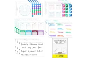 Ultimate Productivity Stickers Set - Large Value Pack of 20 Planner Sticker Sheets - Calendars, To Do Lists, Habit Trackers, Goals - Accessories & Supplies for Dot Grid Journals by Sunny Streak