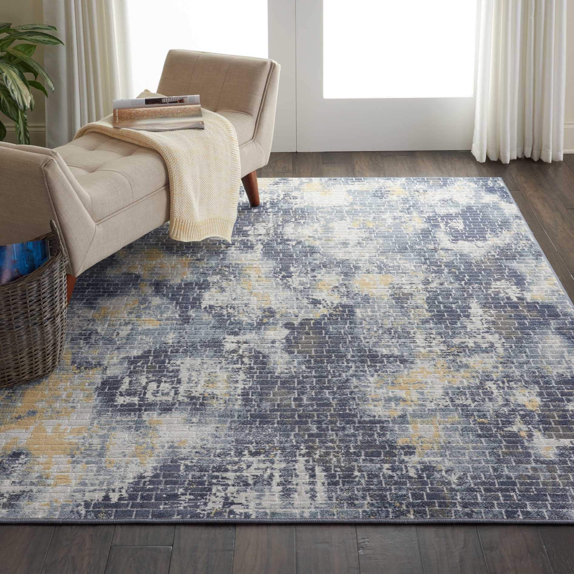 Amazon Brand - Movian Veleka Rectangular Area Rug, 221 cm x 160 cm (L x W), Geometric Pattern, Grey/Blue/Yellow