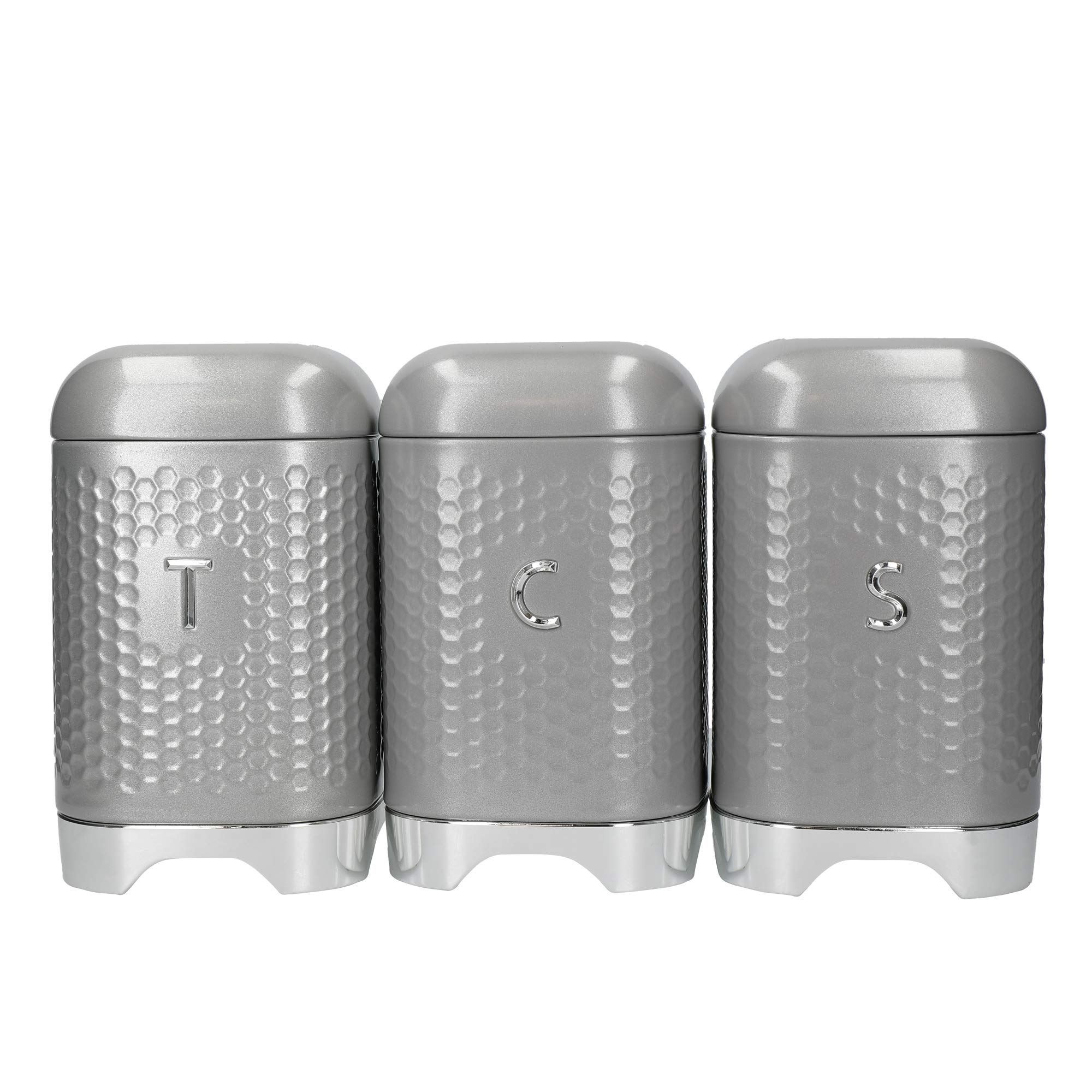 Lovello Kitchen Storage & Organisation, Coffee, Sugar, Tea, Textured 3 Canister Set, Gift boxed, Shadow Grey