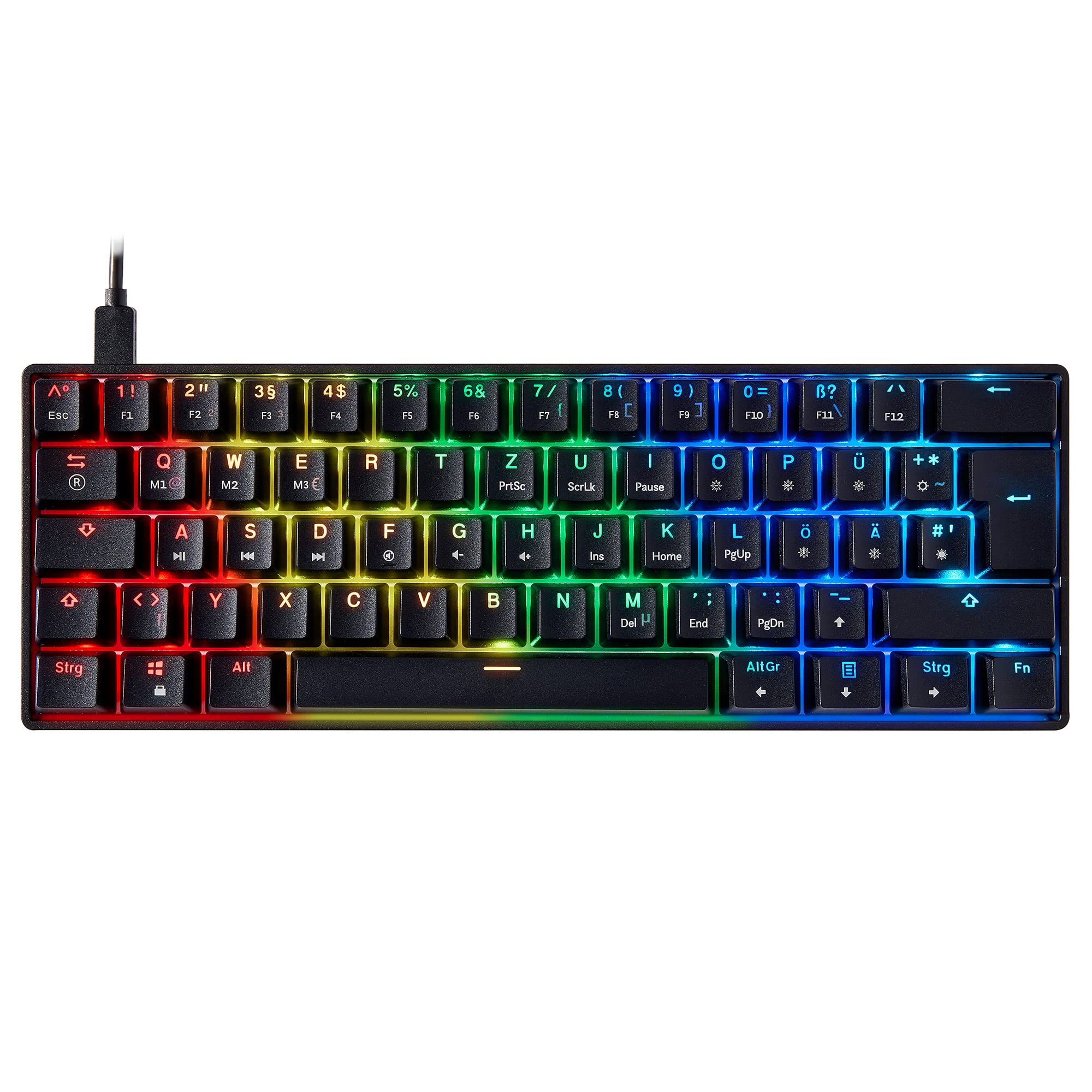 Mizar MZ60 LUNA Mechanical Gaming Keyboard | 60% Keyboard 62 Key ISO DE Layout | RGB LED Backlit | Anti Ghosting NKRO | Progammable Macro Keys | Hotswap Gateron Red Switches | Black