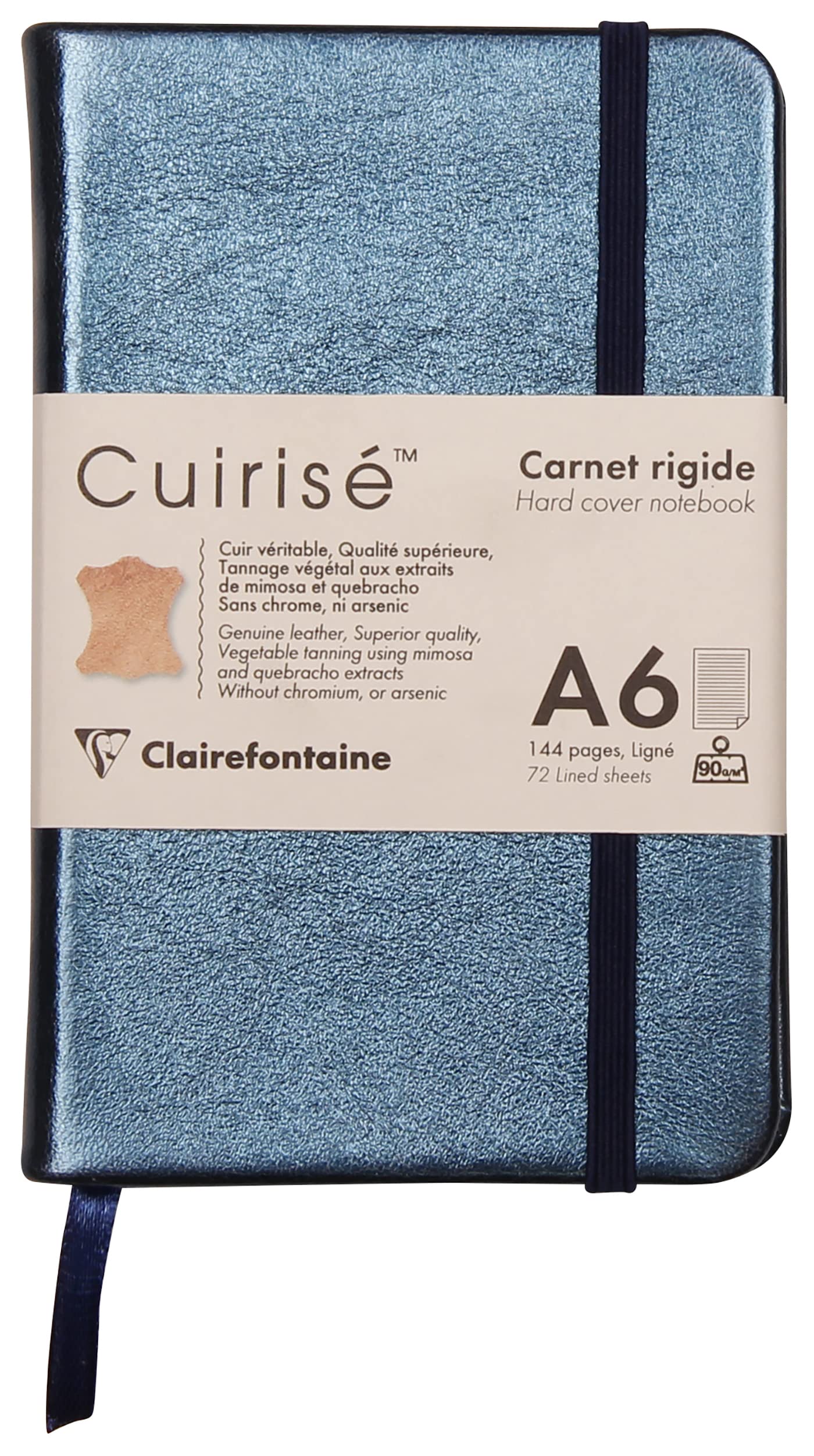 Clairefontaine 400099C - One Notebook - Made of Genuine Lambskin Leather Hard Cover - 144 pages - Dimensions: 10.5x14.8 cm (A6) - Indigo Blue Leatherette