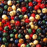 Baiinjiene 600pcs Colorful Wooden Round Painted Wood Spacer Beads with Large Hole - Natural Wooden Round Handmade Craft Beads for DIY Jewelry Bracelets Making (10mm)