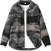FindThy Men’s Brushed Flannel Shirts Ethnic Aztec Print Button Up Lapel Tribal Shirt Jacket Shacket