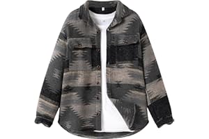 FindThy Men’s Brushed Flannel Shirts Ethnic Aztec Print Button Up Lapel Tribal Shirt Jacket Shacket