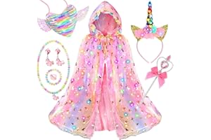 Fedio Princess Dress up for Girls,Unicorn Light up Princess Cape Set,Light up Princess Dress with Unicorn Toys for Girls 3-8 Halloween Pink