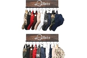 FANGSUN Hat Rack for Wall, Wooden Baseball Cap Organizer with 20 Hooks, Hat Display Storage Holder for Men and Women, Rustic 