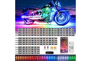 ZONECONA 12PCS Chaser Motorcycle LED Lights Kit with APP/RF Remote, RGB+IC Dream Color Motorcycle Lights Underglow Kit with Brake Turn Signal, Neon Strip Multicolor 12v Waterproof for Harley Kawasaki